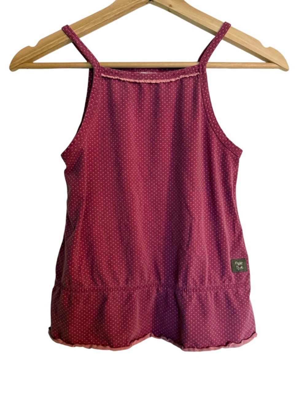 Naartjie Pink Polka Dot Sleeveless Ruffle Hem Tank